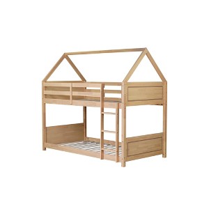 YOOCOZZ Twin over Twin House Floor Bunk Bed with Safety Guardrail and Ladder - 1 of 4