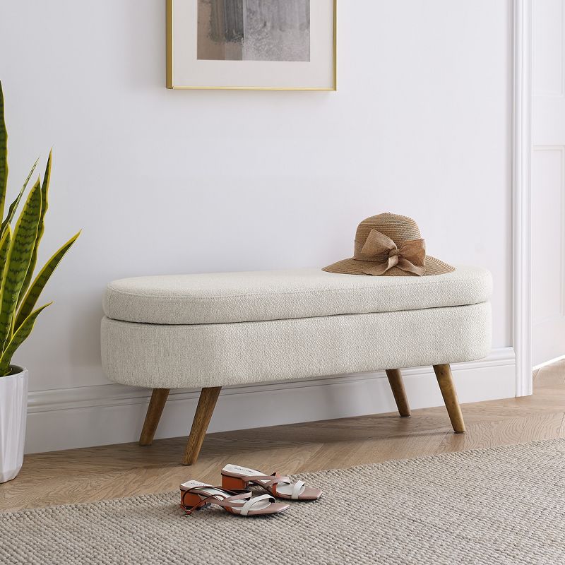 Oval Storage Ottoman with Rubberwood Legs - ModernLuxe, 1 of 12