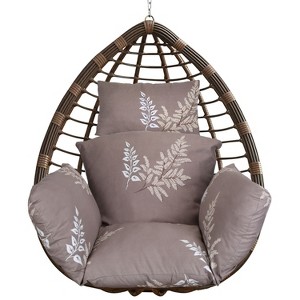 NewHome "Egg Chair Cushion with Headrest – Soft, Thick Hanging Basket Seat Pad for Swing Chair Comfort"  Coffee with Beige Leaf - 1 of 4