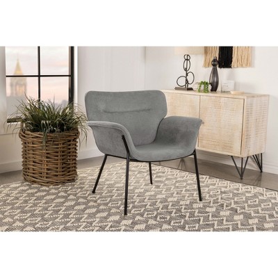 Fabric Upholstered Accent Chair with Flared Arms, Plush Cushioning and Metal Legs for Living Room