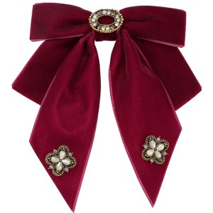 INSPIRE CHIC Women's Velvet Bow Brooch Alloy Rhinestone Pin Bow Tie 1 Pcs - 1 of 4