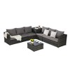 6-Piece Outdoor Patio Wicker Sectional Sofa Set with Corner Table & Glass Top Table - 2 of 4