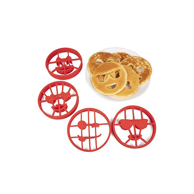 Emoji Pancake Molds and Egg Rings (4 Pack) for Kids AND Adults - Reusable Silicone Smiley Face Maker Doubles as Cookie Maker Set, 1 of 2