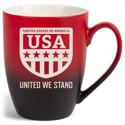 100 North United States of America 10 Ounce Red and Black Two Toned Ombre, Comfortably Fits Your Hands, Ceramic Tea Coffee Cup Mug, USA United We