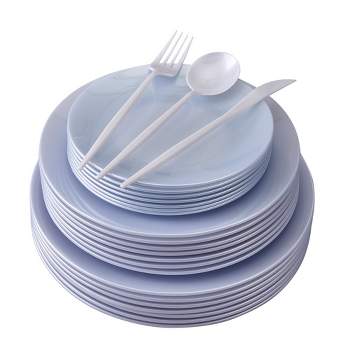 Silver Spoons Disposable Dinnerware Set, 20 Dinner Plates, 20 Salad Plates, 20 Dessert Plates, 48 forks, 24 spoons & 24 knives - Pearl