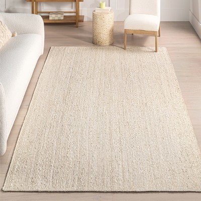 Handmade Off-White Braided Jute Rectangular Area Rug