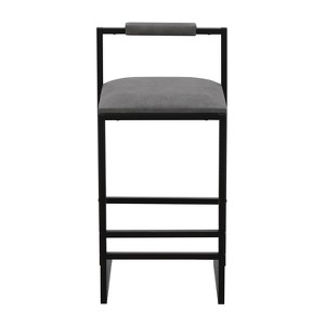 Gulches 2-Piece Bar Stools - Gray PU Upholstered, Counter Height Metal Frame with Footrest, Modern Armless Kitchen Island Chairs - 1 of 4