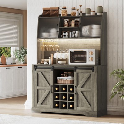 65.6"h Coffee Bar Cabinet With Charging Station & Led Light