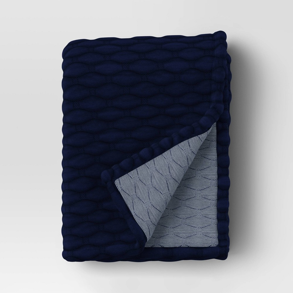 Triple Knit Throw Blanket Heathered Navy Blue - Room Essentials™