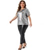 Agnes Orinda Women's Plus Size Keyhole Metallic Round Neck Short Sleeve Party Blouses - 3 of 4