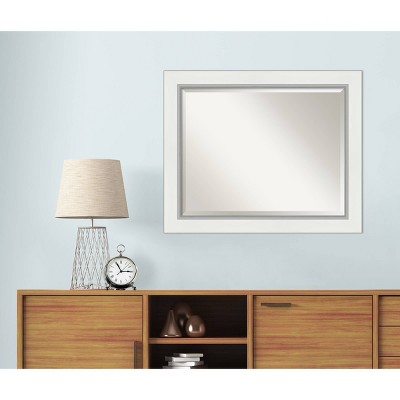 Elegant Silver and White Rectangular Beveled Bathroom Mirror