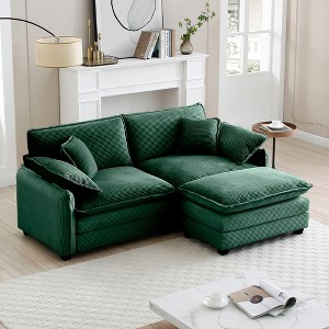 81" Corduroy Modular L-Shaped Sectional Sofa with Double-Layer Cushions and Ottomans for Small Living Room - 1 of 4