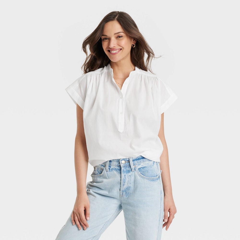 Women's Popover Short Sleeve Blouse - Universal Thread™ White L