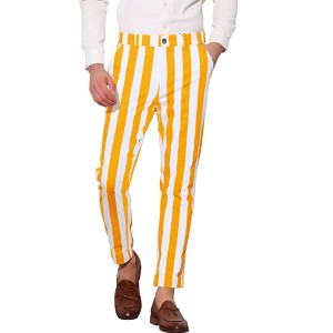 Lars Amadeus Men's Slim Fit Flat Front Business Striped Cropped Pants - 1 of 4