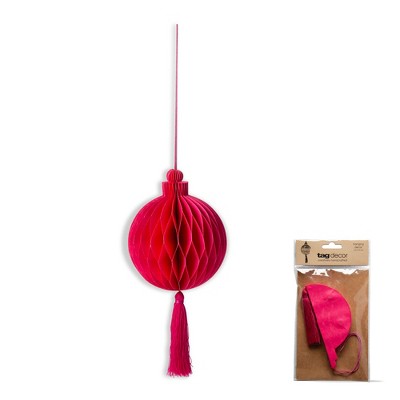 tagltd Paper Honey Comb With Tassel Fuchsia Decor Decoration Ornament Magnet Closure Cord For Hanging Christmas Xmas Holiday