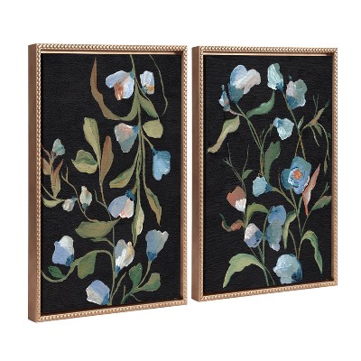 Sylvie Blue Floral Beaded Framed Canvas Art Set, 18x24