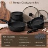 BRINJOY 15-Piece Nonstick Cookware Set with Removable Handles - Oven-Safe, Induction Compatible, Space-Saving Stackable Design (Black) - 2 of 4