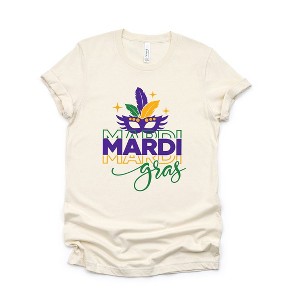 Simply Sage Market Women's Mardi Gras Mask Stacked Short Sleeve Graphic Tee - 1 of 3