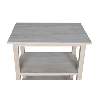 Unfinished Parawood Butcher Block Microwave Cart with Storage