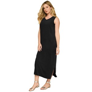 Roaman's Women's Plus Size V Neck Relaxed Dress - 1 of 4