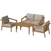 Outsunny 4 Pieces Acacia Wood Patio Furniture Set, Outdoor Sofa Conversation Set with Thickened Cushions, Slat Top Table for Backyard Garden, Teak - 4 of 4