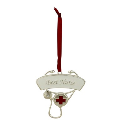 Northlight 3.25" Silver-Plated Best Nurse Stethoscope Christmas Ornament with European Crystal