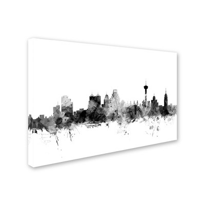 Trademark Fine Art -Michael Tompsett 'San Antonio Texas Skyline B&W' Canvas Art