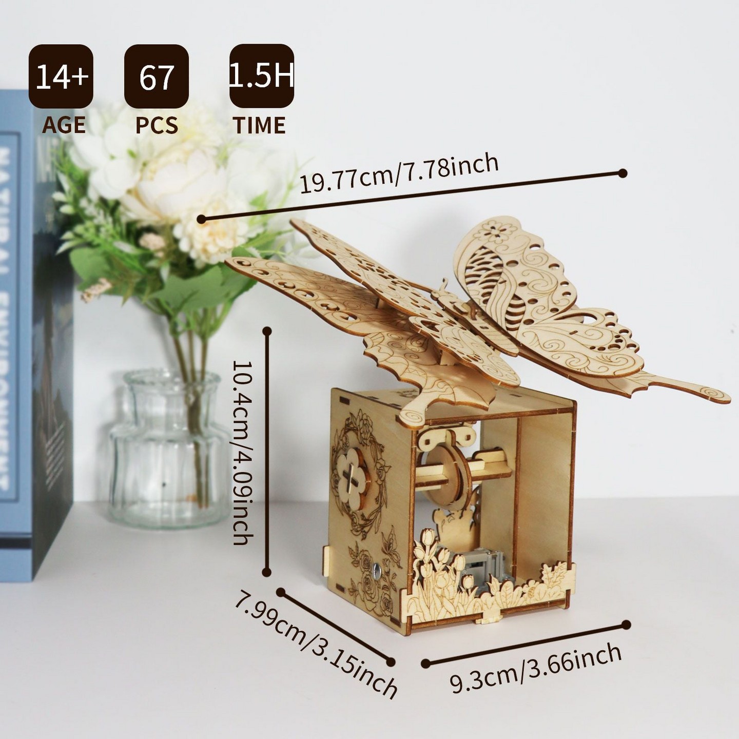 Детские куклы Aeelleea 3D Wooden Butterfly Music Box Puzzle Kit, 67-Piece DIY Model, You Are My Sunshine, Ages 14+ — фото 5