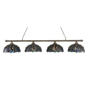 Toltec Lighting Oxford 4 - Light Island Pendant Light in  Brushed Nickel with 16" Blue Mosaic Art Glass Shade - 1 of 1