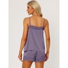 Allegra K Women's Satin Solid Lace Trim Cami Tops with Shorts Lounge Sleepwear Pajama Set - 3 of 4