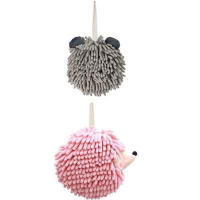 REGALWOVEN Fuzzy Cute Cartoon Decorative Hand Drying Hanging Ball Hand Towels 7" x 7" 2 Pcs