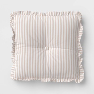 Oversized Square Stripe Pillow with Ruffle Trim Yellow/White - Threshold™ - 1 of 3