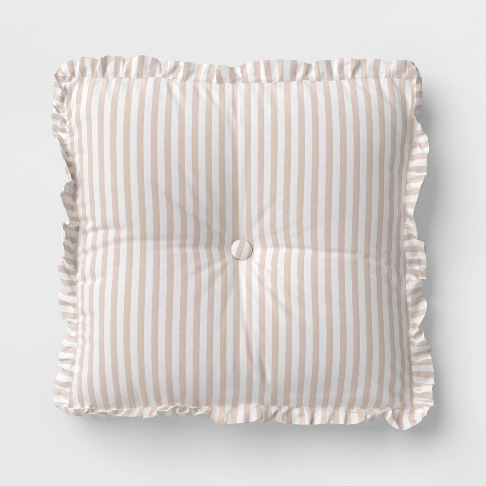 Oversized Square Stripe Pillow with Ruffle Trim Natural/White - Threshold™