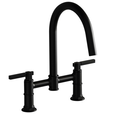 Modern Double-Handle 2-Holes Deck Mount Bridge Kitchen Faucet With 360 Swivel Spout Sink Faucet