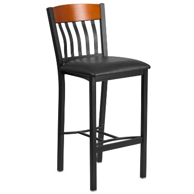 Flash Furniture Vertical Back Metal and Wood Restaurant Barstool with Vinyl Seat