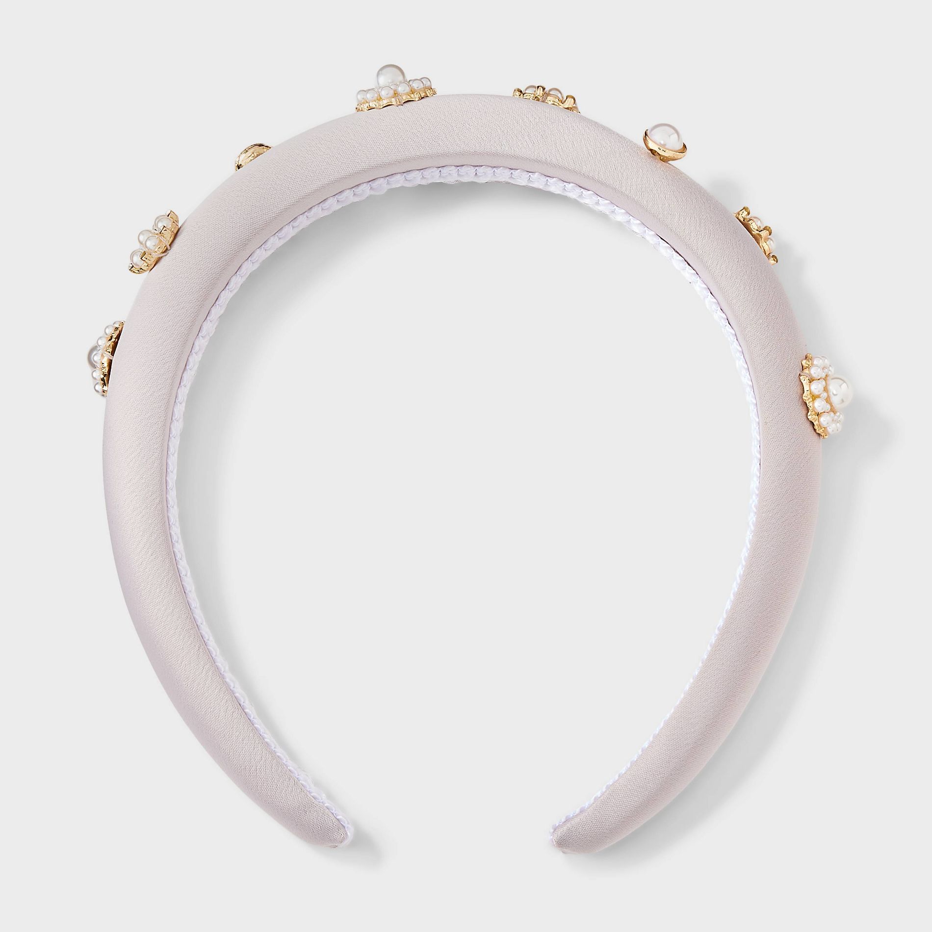 Satin Pearl and Stone Embellishment Padded Headband - A New Day™ White