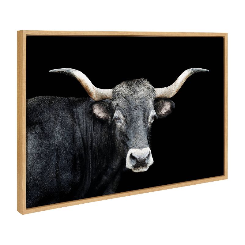 Kate &#38; Laurel All Things Decor 23&#34;x33&#34; Sylvie Tudanca Cow Longhorn Bull Cattle Animal Framed Canvas Wall Art Natural Prairie Animal Cow, 3 of 6