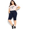 Women's Plus Size Knee Hi Waist Cuff Short - dark denim | CITY CHIC - 3 of 4