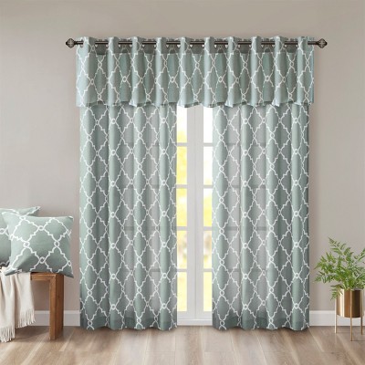 MAYEERTY 50x18" Fretwork Print Grommet Top Window Valance Seafoam/White