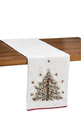 White Cotton Embroidered Christmas Tree Table Runner