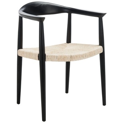 Elegant Mid-Century Black Wood & Natural Rattan Accent Chair