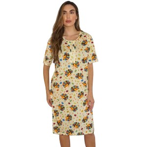 Just Love Womens Nightgown - Short Sleeve Henley Oversized Sleepwear Gown - 1 of 3