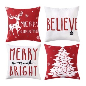 18 x18 Set of 4 Farmhouse Decorative Throw Cushion Covers Deer Christmas Tree Snowflake - 1 of 4
