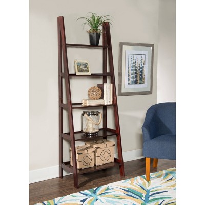 Cottage Charm Espresso Ladder Bookshelf with Graduated Shelves