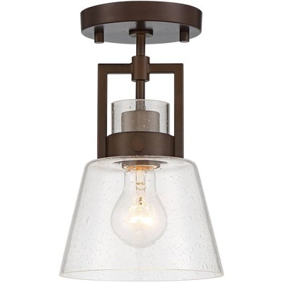 John Timberland Industrial Ceiling Light Semi Flush Mount Fixture Bronze 6 1/2" Wide Clear Seeded Glass for Bedroom Dining Kitchen