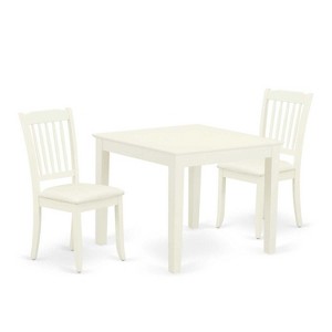 3Pc Dinette Set - Square Kitchen Table & 2 Linen Dining Chairs - White Finish - 1 of 4