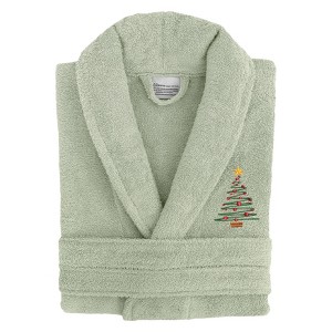 Linum Home Textiles 100% Turkish Cotton Terry Bath Robe Embroidered with Christmas Tree Design - 1 of 3