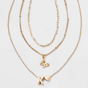 Girls' Initial with Choker and Layered Necklace Set - art class™ Gold - 1 of 3