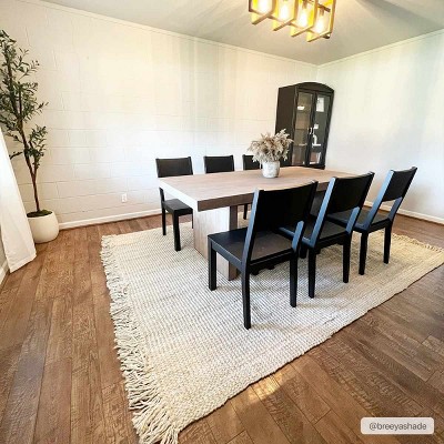 Beige Handwoven Jute Area Rug with Natural Fringe, 3' x 5'