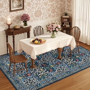 Boho Floral 8x10 Area Rug for Living Room Dining Room Washable Rug for Under Table Non-Slip Stain Resistant Floor Carpet for Bedroom Nursery Playroom - 1 of 4